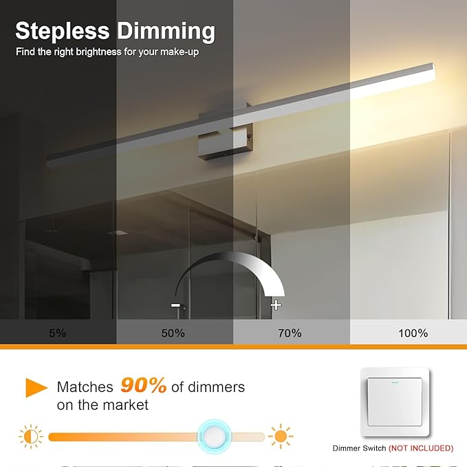 Brushed Nickel Bathroom Vanity Light Bar 5CCT Dimmable Bathroom Light Fixtures Over Mirror Modern LED Vanity Lighting Bath Light ETL Certificated 39.4 inch