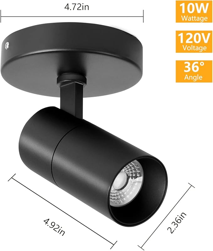VANoopee 3-Color Dimmable LED Ceiling Spotlight Flush Mount Adjustable Spotlight Directional Spot Lights Indoor Bright Accent Fixture for Living Room Bedroom - CRI90 36° Flicker Free 10W 1000lm Black