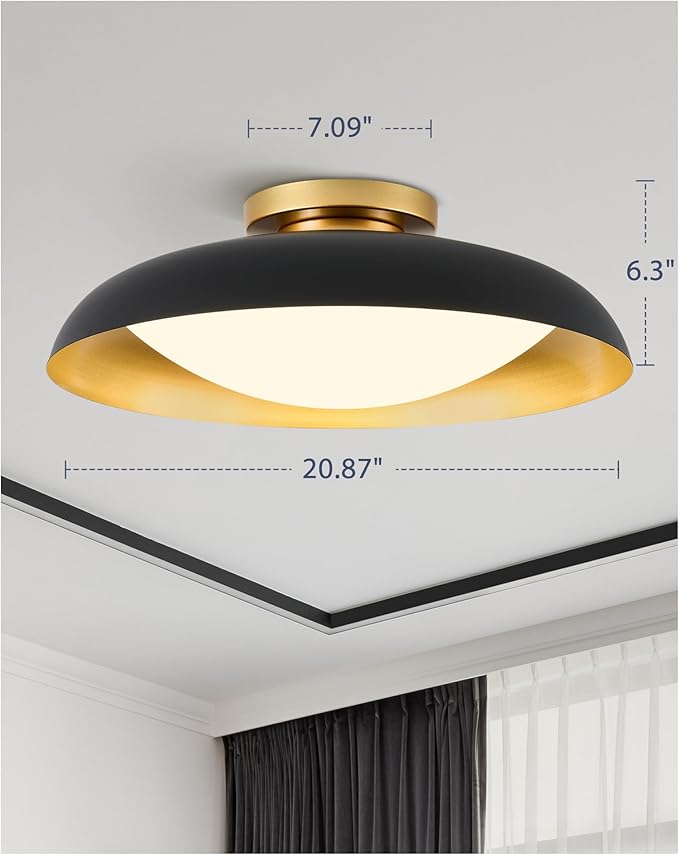 kudos Flush Mount Ceiling Light, 21inch LED Ceiling Light Fixture, Black and Gold Finish, 44W 2500lm Modern Hanging Light Fixtures for Living Room, Bedroom, Hallway, 5CCT Adjustable, KDCL02-BK-L