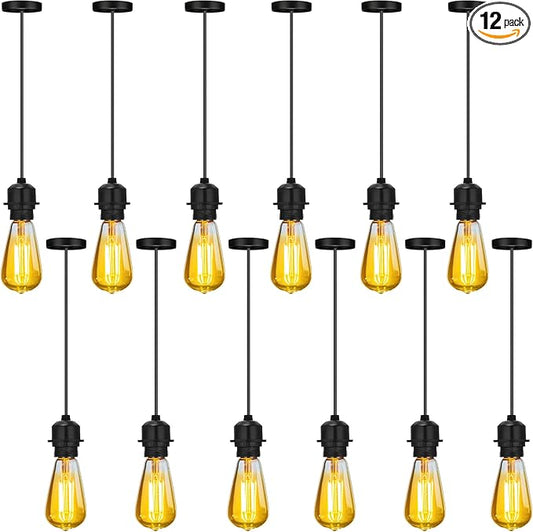 Retisee 12 Pack Industrial Mini Pendant Light Kit Bulk Mini Ceiling Hanging Light Fixtures E26 Lamp Socket Vintage Black Cord Pendant Light Fixtures Adjustable DIY Hanging Lamp Kit for Kitchen Bedroom