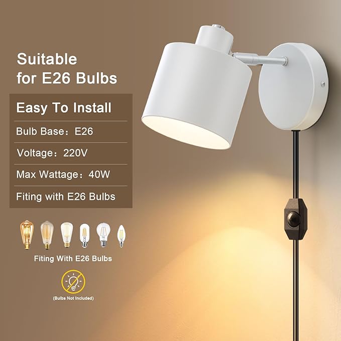 LIGHTESS Plug in Sconce Set of Two, 350° Adjustable Dimmable Wall Light, Modern Wall Lamps for Living Room Bedroom Hallway,Kitchen (Bulb Not Included)