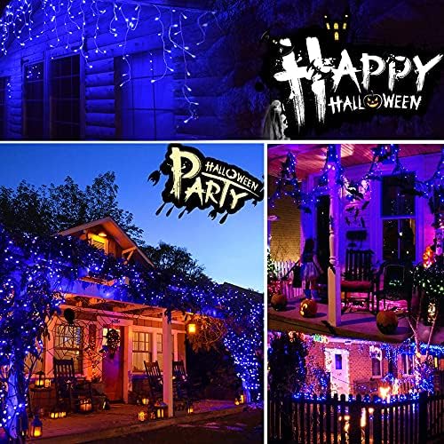 YOLIGHT 13ft 96 LED Icicle String Lights with Memory Function Controller, Indoor Room Curtain Fairy Lights Hanging Decoration for Halloween Patio Garden Bedroom Christmas Wedding (Blue)