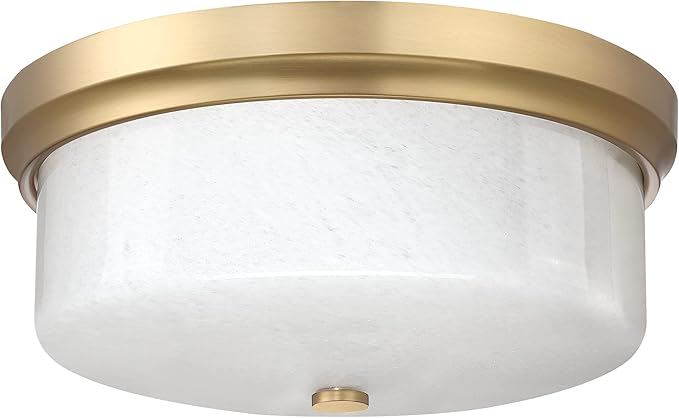 CALDION Close to Ceiling Light, 12inch Flush Mount Ceiling Light Fixture, Metal Gold Finish with Handmade White Marble Art Glass Shade for Bedroom Living Room Hallway Kitchen Laundry