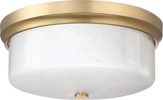 CALDION Close to Ceiling Light, 12inch Flush Mount Ceiling Light Fixture, Metal Gold Finish with Handmade White Marble Art Glass Shade for Bedroom Living Room Hallway Kitchen Laundry