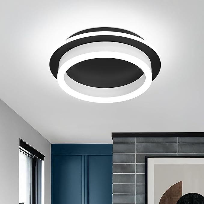 CAMEOE Modern Led Ceiling Light, 24W Black Led Hallway Ceiling Light Fixture, Small Round Flush Mount Ceiling Lights for Hallway Bedroom Kitchen Bathroom Entryway