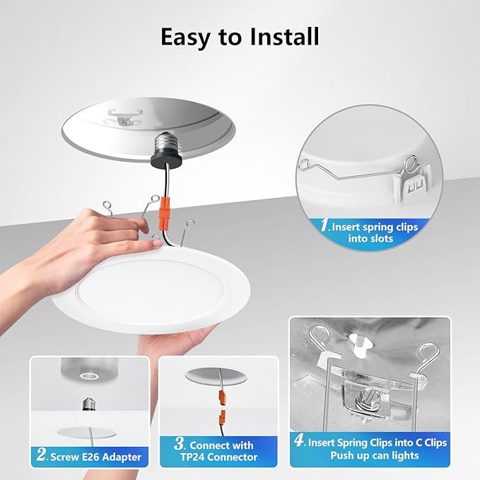 LVWIT LED Recessed Light 6Inch, Can Lighting Color Selectable 2700/3000/4000/5000/6000K 5CCT, 10W(120W Equivalent) Dimmable Downlight with E26 Conversion Kit, Retro Fit Ceiling Light Fixtures, 12 Pack