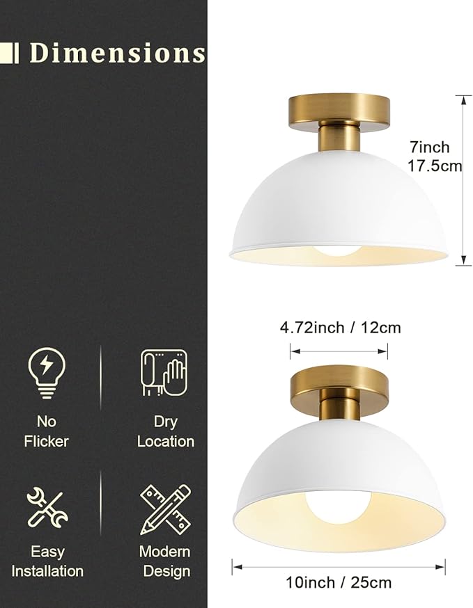 Semi Flush Mount Ceiling Light, Modern Ceiling Light Fixture for Kitchen Island Dining Room Foyer Hallway Porch Barn Loft，10in