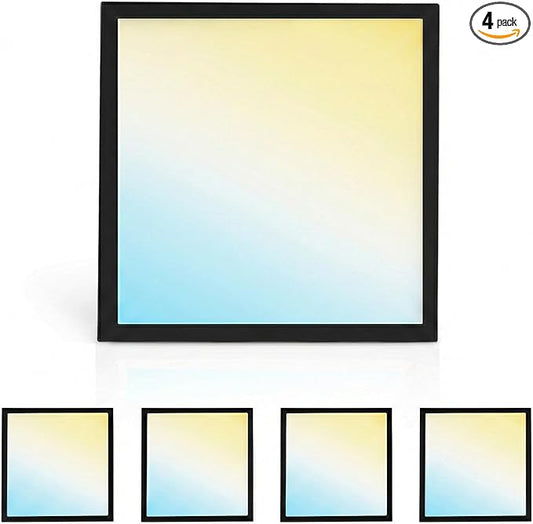 ASD LED 12" Square Flush Mount Light | 24W 1820LM 3000-5000K 120V | 3CCT, Dimmable, Ultra Slim, ETL Listed | Thin Surface Lamp, Bedroom Ceiling Lighting | Black, 4 Pack