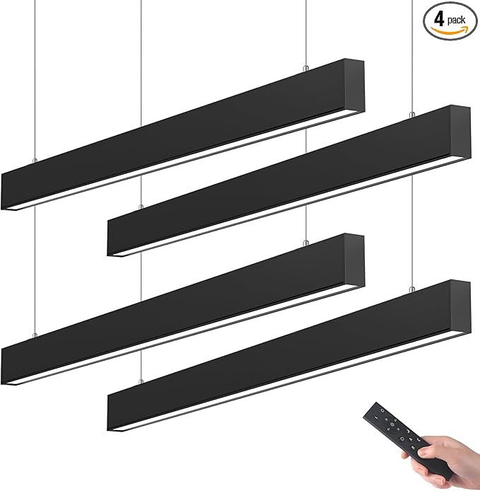 Barrina 3575 Remote Series LED Linear Light Fixture with Remote, 2nd-Generation, 4FT 40W Seamless Connection, 3000K-6000K Color Changing, Dimmable Pendant Light for Home Office, Black, 4 Pack