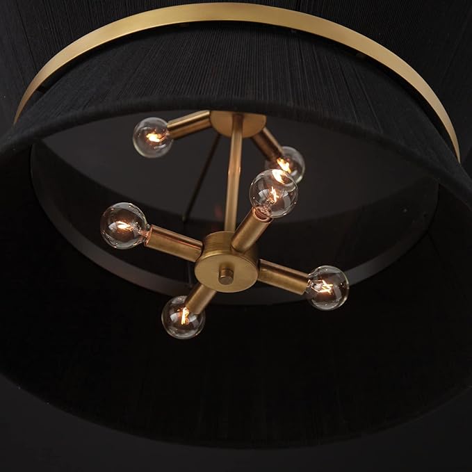 Capital Lighting 341281KP Cecilia Transitional Art Deco Luxe Hand-Wrapped Black Rope Tapered Pendant Light Fixture, 8-Light 480 Total Watts, 14" H x 24" W, Patinaed Brass