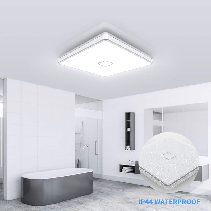 Airand LED Ceiling Light Fixtures Flush Mount 12.8inch 24W Bright White Square LED Ceiling Lamp 5000K, 2050LM Daylight Waterproof Bathroom Ceiling Light for Kitchen Hallway Porch Living Room Bedroom