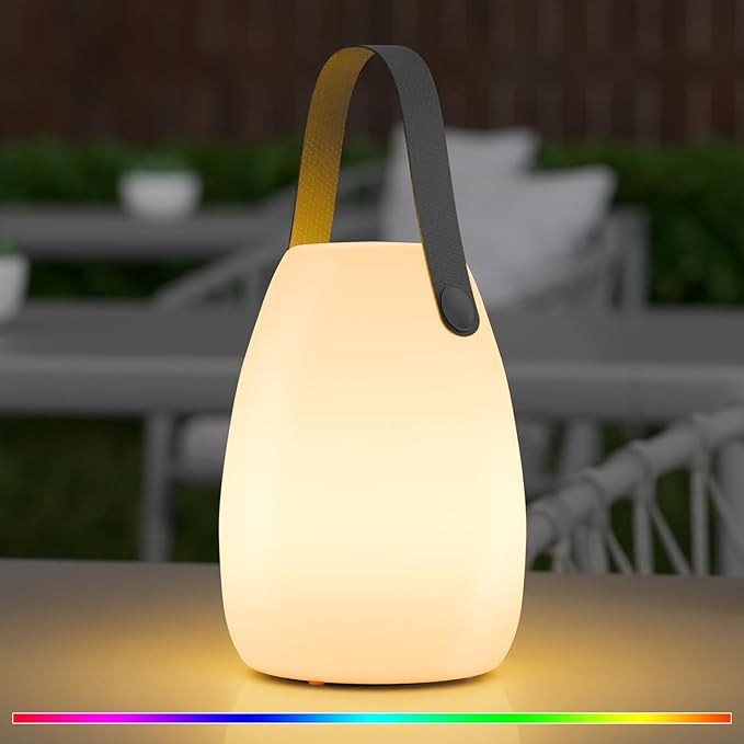 uuffoo Rechargeable Portable Table Lamp, Cordless RGB Lantern with Remote, Decorative LED Night Light, IP44 Waterproof Indoor Outdoor Lamp for Bedroom Patio Garden Wedding Party