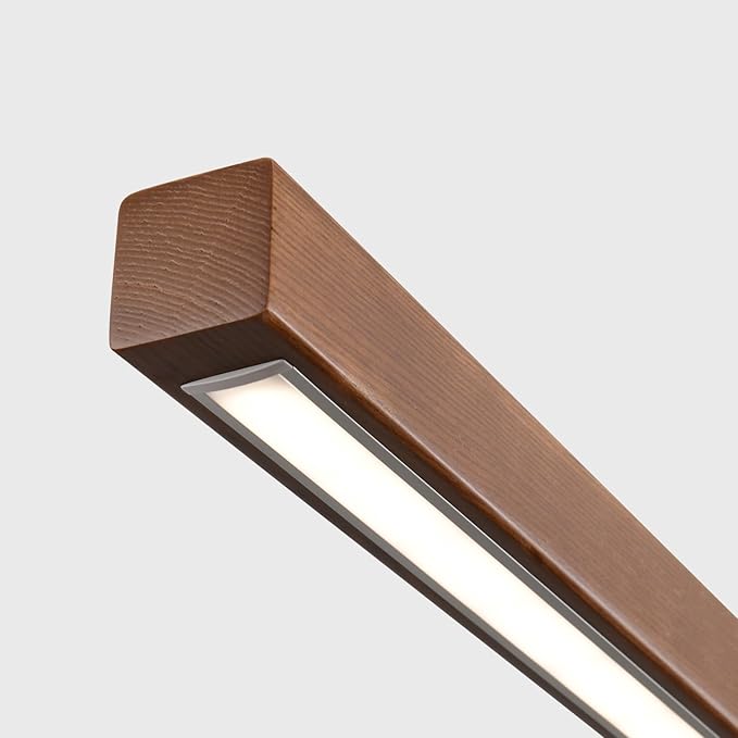 31 Inch Wood Linear Pendant Light Dimmable LED Kitchen Island Lighting with Remote Adjustable Hanging Chandelier for Dining Room Bar Pool Table 19W Modern Farmhouse Fixture Walnut Color