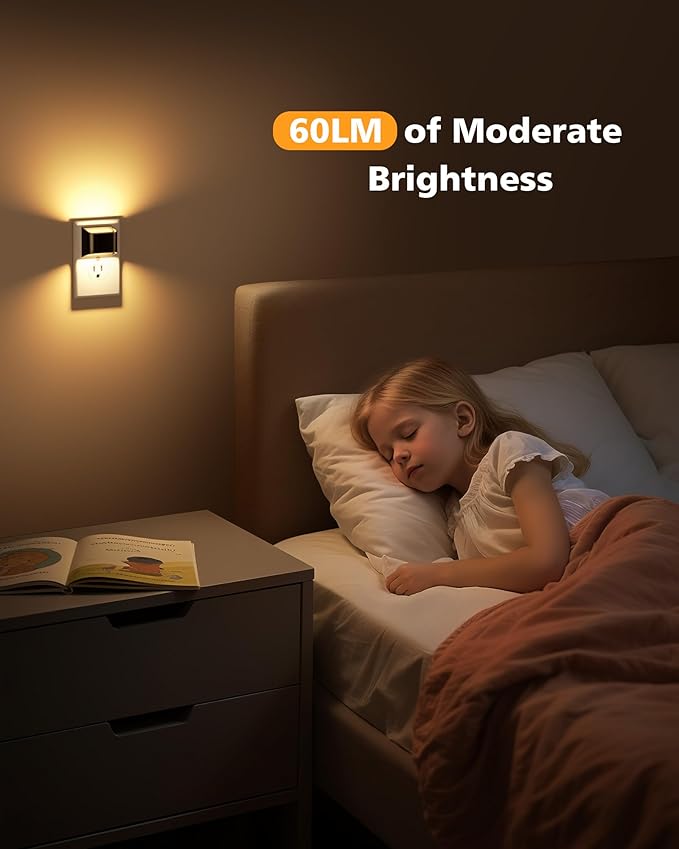 VOLISUN Night Lights Plug into Wall, 2 Pack Up and Down LED Night Light with Dusk to Dawn Light Sensor, 3000K Warm White Nightlight for Hallway, Bedroom, Bathroom, Kitchen Black
