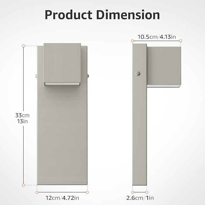 2 Pack 13" Modern Outdoor Led Wall Light,16W 3000K 1200Lumen Porch & Patio Hardwired Wall Mount Wall Sconces,Exterior IP65 Waterproof Aluminum Wall Lamp for Front Door Garage Garden(Nickel)