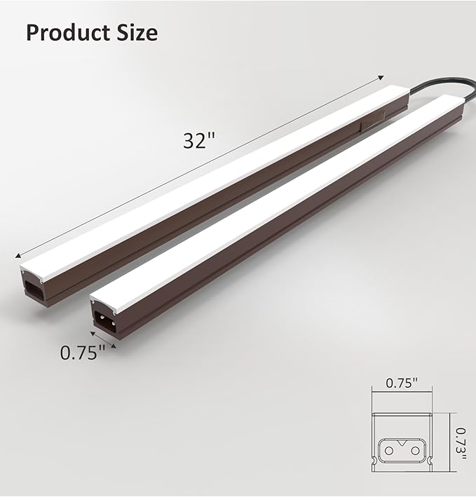 Leetdud Under Cabinet Lighting Plug in, 32 Inch 2 Pcs, Linkable AC120V 3CCT 3000K/4000K/5000K Ultra Slim, LED Under Cabinet Lights for Counter Light, Kitchen, Shelf, Sink, Workshop, Desk, Bronze