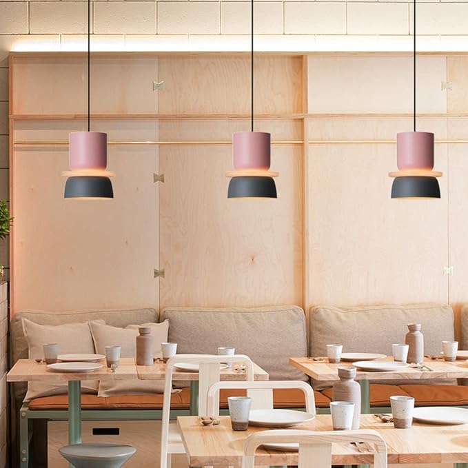Nordic Modern Pendant Light,Colorful Pendant Light Fixture,Pink Hanging Light Fixture for Bedroom, Macaron Aluminum Finish, Mid Century Hanging Light for Kitchen Island, Dining Room