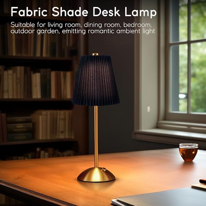 HPUFKOT LED Metal Table Lamp -Fabric Shade Desk Lamp, 3-Color LED Desk Lamp for Bedroom Nightstand,Patio Table Lamp,Night Light for Kids Nursery (Black)