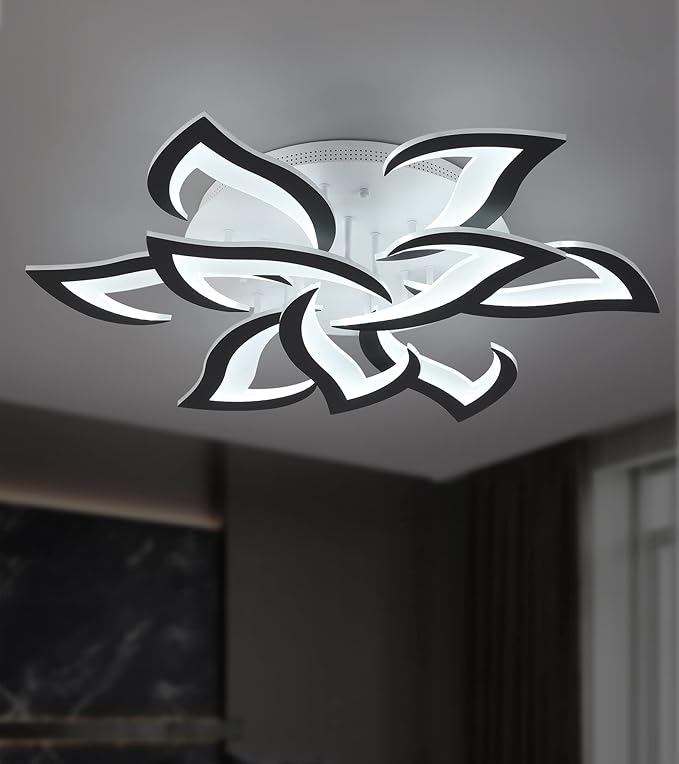 MEIXISUE Ceiling Light Fixture Modern Black LED Flower Light Fixtures Ceiling Mount with Remote Control for Living Room, Bedroom, Kitchen, Dimmable W31.5