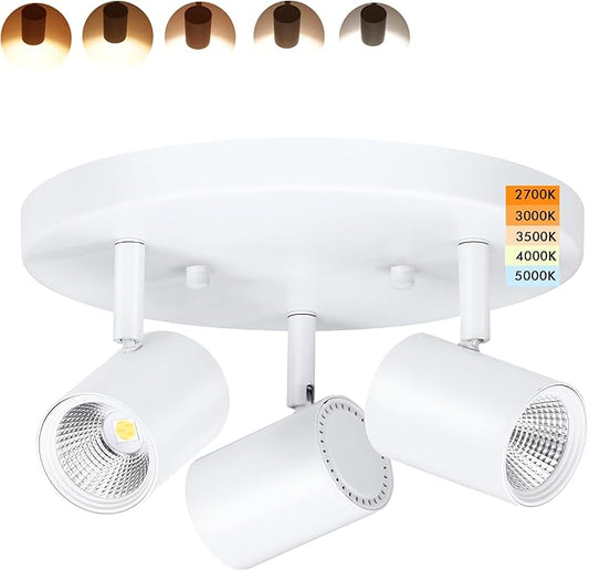 CLOUDY BAY 5CCT 3 Light Directional Ceiling Spotlight,Dimmable LED Track Light Heads,CRI90+,2100Lm for Hallway Kitchen Art,White