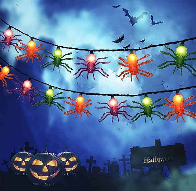 SUNSGNE Halloween Spider String Lights, 8.5Ft Halloween String Light with 10 Spider Lights for Party, Curtain, House, Garden, Yard Decor