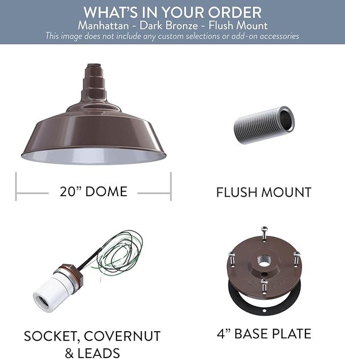 Steel Lighting Co. Manhattan Warehouse Light | Ceiling Mounted Pendant | 20 inch Dome | Flush Mount | Large Steel Barn Light Made in America | Dark Bronze Exterior/White Interior