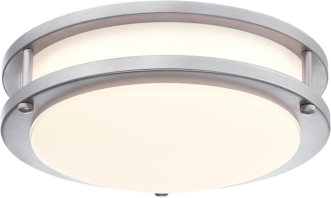 7.5 Inch Round Brushed Nickel Ceiling Light Fixture - Flush Mount LED Kitchen Ceiling Lamp 2700K/3000K/3500K/4000K/5000K Adjustable Brushed Nickel Bathroom LED Light for Bedroom 12W