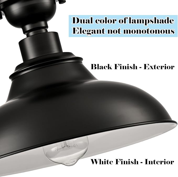 SAMTEEN 12-Inch Farmhouse Semi Flush Mount Ceiling Light Black 1-Light Industrial Barn Ceiling Light Matte Black Hallway Light Fixtures Ceiling for Bedroom Kitchen Foyer Loft