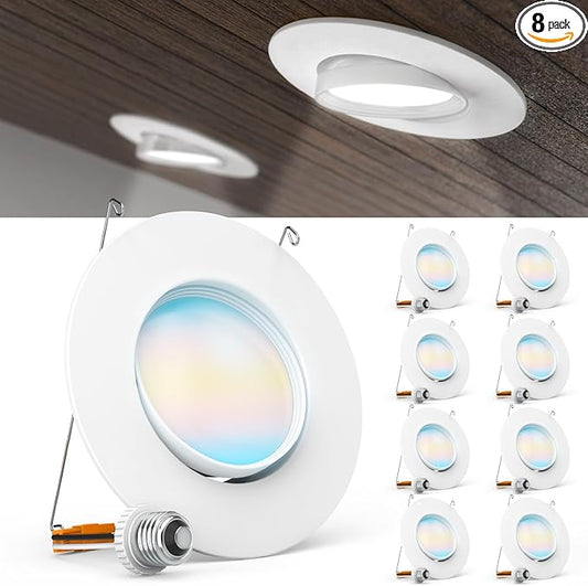 Sunco 8 Pack LED Can Lights Eyeball Retrofit Gimbal 5/6 Inch Recessed Lights, 12W=60W, 5 Colors (2700K/3000K/3500K/4000K/5000K), 800 LM, Directional Angled Trim Adjustable Ceiling Downlight, UL
