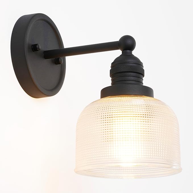 Black Wall Sconces Minimalist Bathroom Vanity Light with Hand-Blowing Clear Glass Modern Wall Sconce Light Lamps for Bathroom Mirror Living Room Bedroom Kitchen E26 Hardwire Indoor