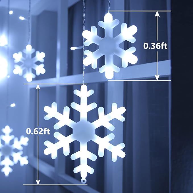 Toodour Christmas Snowflake Lights Outdoor, 17.22ft 264 LED Snowflake Icicle Lights with 22 Drops, Connectable, 8 Modes Waterproof White Christmas Light for Curtain, Eaves, Window, Xmas Decorations