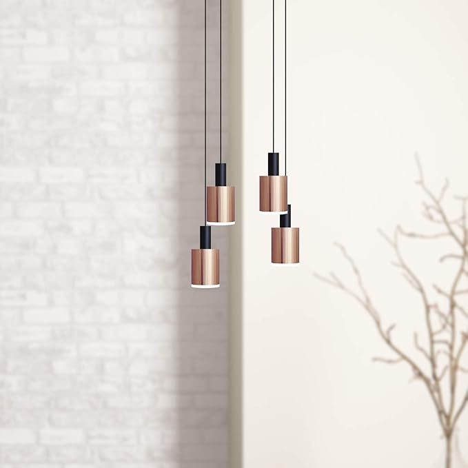 Virgo 4 Mini Pendant Lighting Black-Copper - LED Hanging Light Fixture for Kitchen Island, Bar, Foyer - Cluster Pendants - Dimmable, Adjustable Wire, Lamp Bulb Included