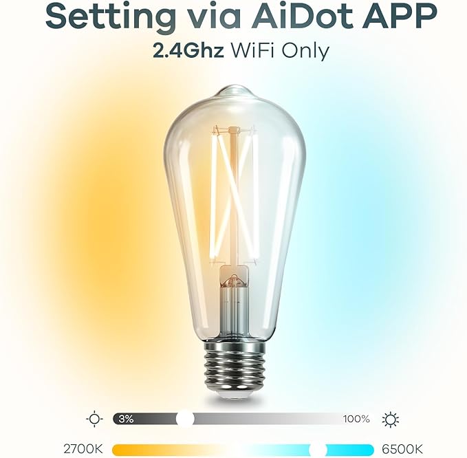 Linkind Smart Edison Bulbs, 2700K-6500K Tunable WiFi Edison Bulbs with Remote Control, 8W 60W Equivalent Dimmable ST19(ST58) Vintage Light Bulbs 800lm, Compatible with Alexa & Google Home, 2-Pack