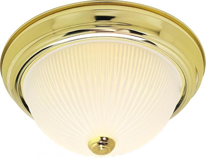 NUVO SF76/134 Three Light Flush Mount, Unknown, Polished Brass/Frosted Ribbed Glass