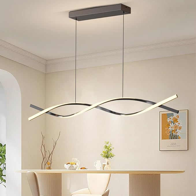 Modern Kitchen Island Pendant Lights, 47in LED Chandelier Fixture Dimmable 3000k-6000K Color, Aluminum Island Lighting Lamp for Dining Room, Billiard Room