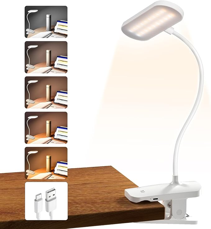Desk Lamp Battery Operated, Clip on USB Rechargeable Reading Light for Headboard with Large Clamp, 25 Models Adjustable Cordless Touch Light for Bed Frame Bunk Dorm Table Bedside