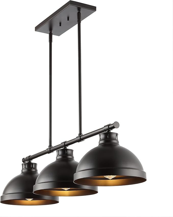 JONATHAN Y 36" Oil Rubbed Bronze 3-Light Iron Linear Pendant Light, Industrial Modern Farmhouse Fixture for Kitchen Island Dining Room, Adjustable Height, LED Bulbs Included JYL1117A