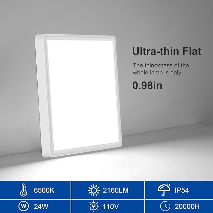 12 Inch Flush Mount Ceiling Light, 6500K White Light LED Ceiling Light, Slim Ceiling Light Fixture for Living Room, Bedroom, Kitchen