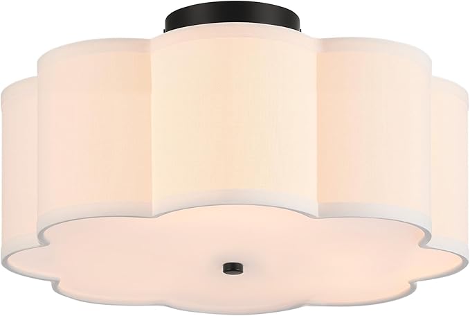 VONLUCE Semi-Flush Mount Ceiling Light, 15.7" Modern 3-Light Ceiling Light Fixture with White Petal-Shaped Shade 3 E26 Sockets for Bedroom Entryway Living Room, Black Finish, ETL Certificated