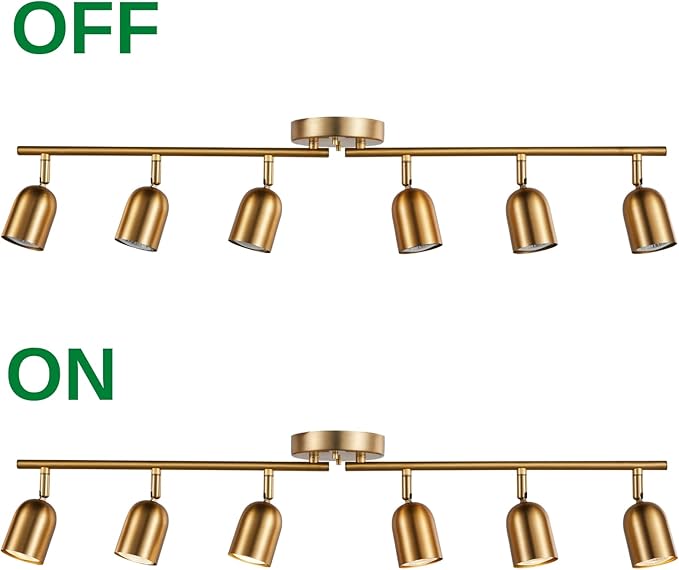 6 Light Track Lighting Kit, Matt Brass Finish Adjustable with Moden Flush Mount Ceiling Spotlight for Kitchen,Living Room,Home Improvement (6L)