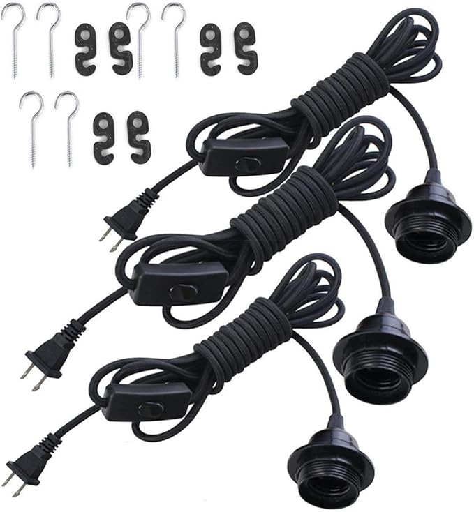 FadimiKoo Pendant Light Kit, E26/E27 Lamp Kit, Vintage Edison Hanging Pendant Light Cord Kit with On/Off Switch UL Listed, 3 Pack, 13.2 FT Each