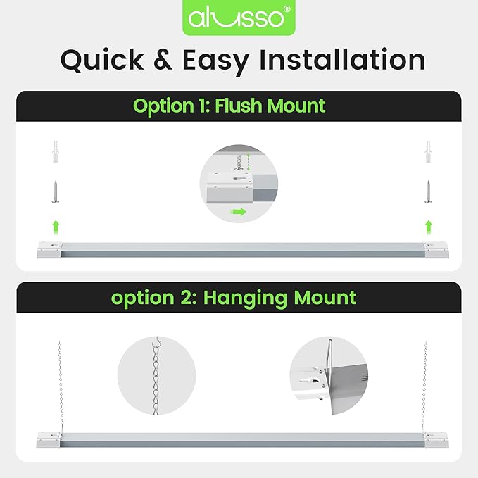 ALUSSO® LED Shop Lights 4FT with Reflector, 5000LM Super Bright, Adjustable 3000K-5000K Color Temperature, 120V, Warm to Cool Daylight Linkable Shop Lights for Workshop/Basement, 2 Pack