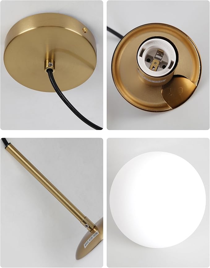 10" Milk Glass Pendant Light Mid Century Modern Globe Hanging Light Fixtures for Dining Room Kitchen Island Bedroom, Gold