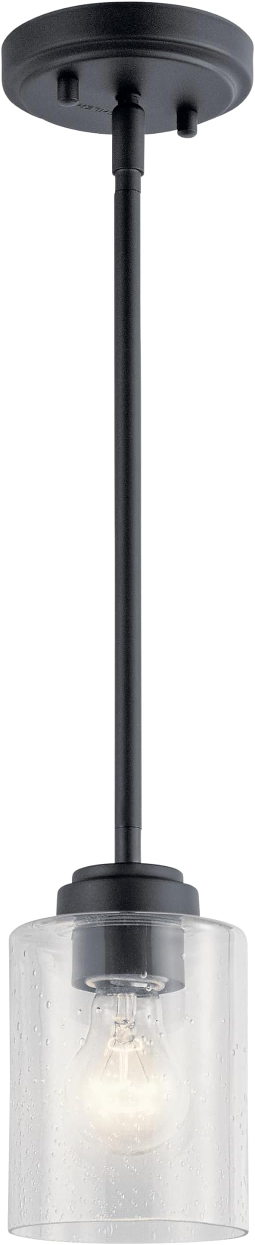 Kichler Winslow 7.5" 1-Light Mini Pendant Light with Clear Seeded Glass in Black for Kitchen, Bar, Laundry Sink, Bar Island (7.5" x 4.25"), 44032BK