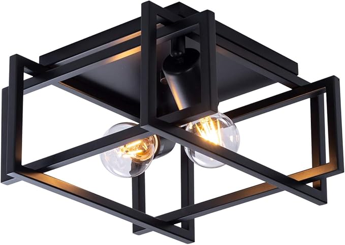 VILUXY Contemporary Rectangle Flush Mount Ceiling Light Fixture with Black Shade for Hallway, Entryway, Passway, Dining Room, Bedroom, Balcony Living Room Two-Light
