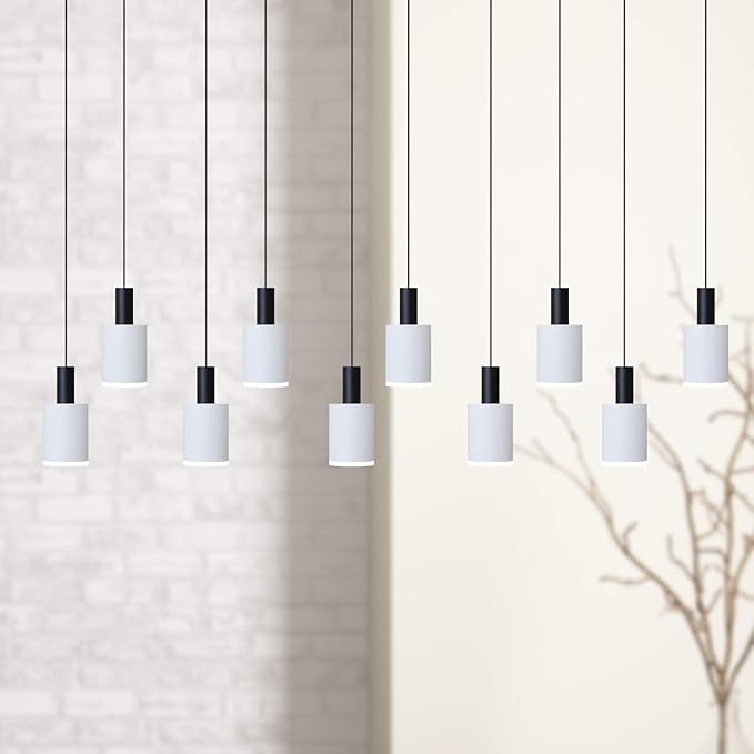 Virgo 10 Mini Pendant Lighting Black-White - LED Hanging Light Fixture for Kitchen Island, Bar, Foyer - Cluster Pendants - Dimmable, Adjustable Wire, Lamp Bulb Included