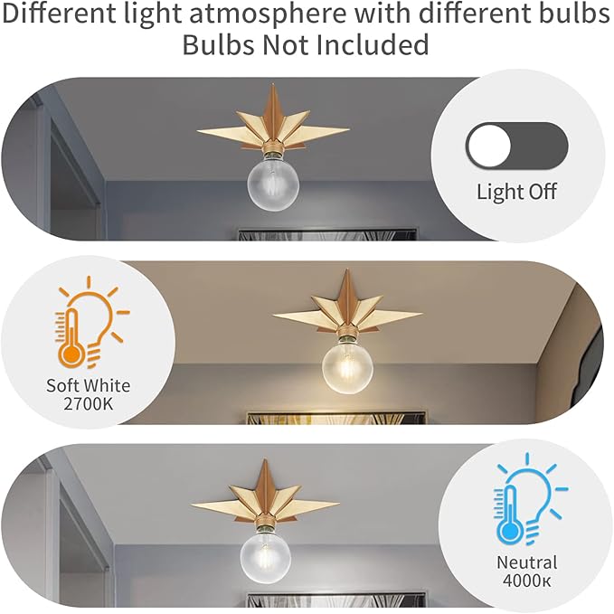 2 Pack Flush Mount Ceiling Light - Star Lights Fixture Hallway Lighting Fixtures Modern Ceiling Lights Brass Flush Mount Light Fixture for Kitchen Bathroom Bedroom Entryway (Bulb not included)
