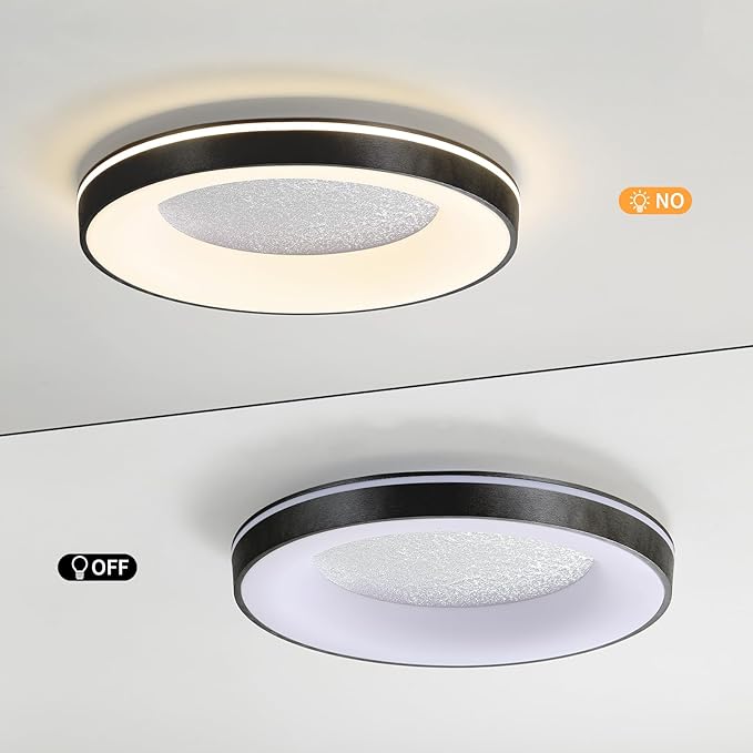 LED Flush Ceiling Light, 11in Black Round Ceiling Light Dimmable 3000K/4500K/6500K Color Recessed Lamp for Living Room, Bedroom, Office,Hallway