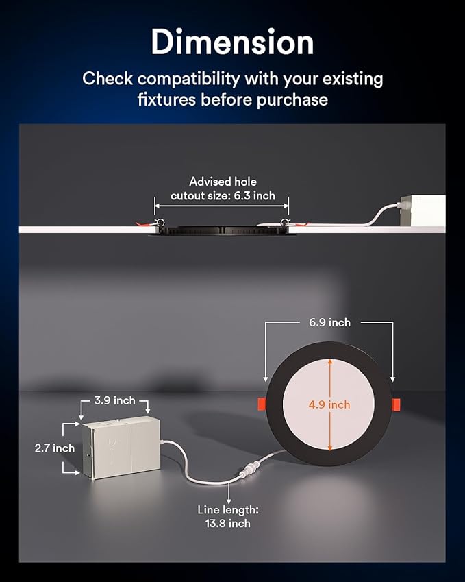 Lumary Smart Recessed Lighting 6 Inch, Color Changing LED Recessed Lights with J-Box 13W 1000LM, Dimmable Canless Wafer Downlight, Work with Alexa/Google Assistant, ETL Listed, 6Inch 4 Pack, Black