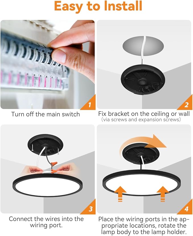 slochi 4PACK LED Flush Mount Ceiling Light Fixture Black, 9Inch 24Watt, 5000K Daylight Light, Ultra Slim Flush Mount Ceiling Lamp for Living Room, Dining Room, Hallway,NOT-DIMMABLE